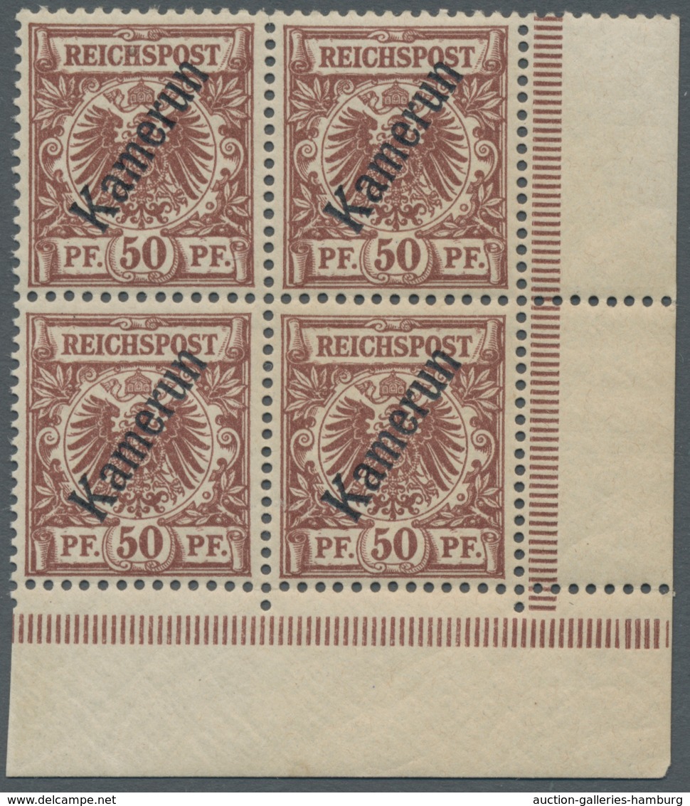 Deutsche Kolonien - Kamerun: 1897, 50 Pf.Krone/Adler Als Postfrischer Eckrand-4er Block, Ein Wert Rs - Kamerun