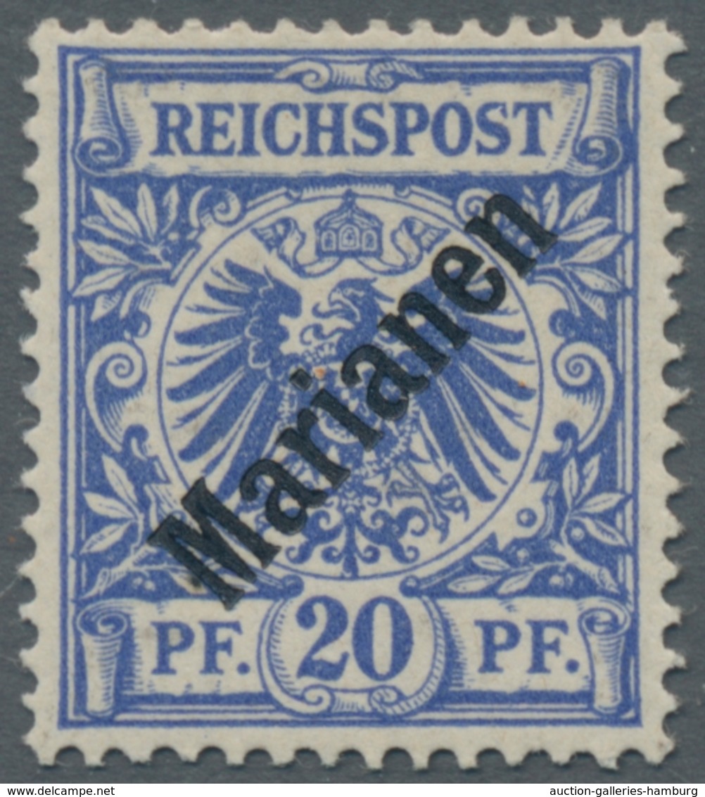 Deutsche Kolonien - Marianen: 1899, 20 Pfg. Diagonaler Aufdruck, Taufrisches Exemplar Mit Zarter Haf - Marianen