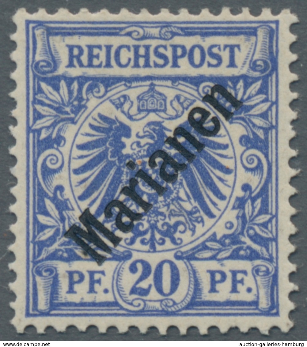 Deutsche Kolonien - Marianen: 1899, 20 Pfg. Diagonaler Aufdruck, Taufrisches Exemplar Mit Zarter Haf - Mariana Islands