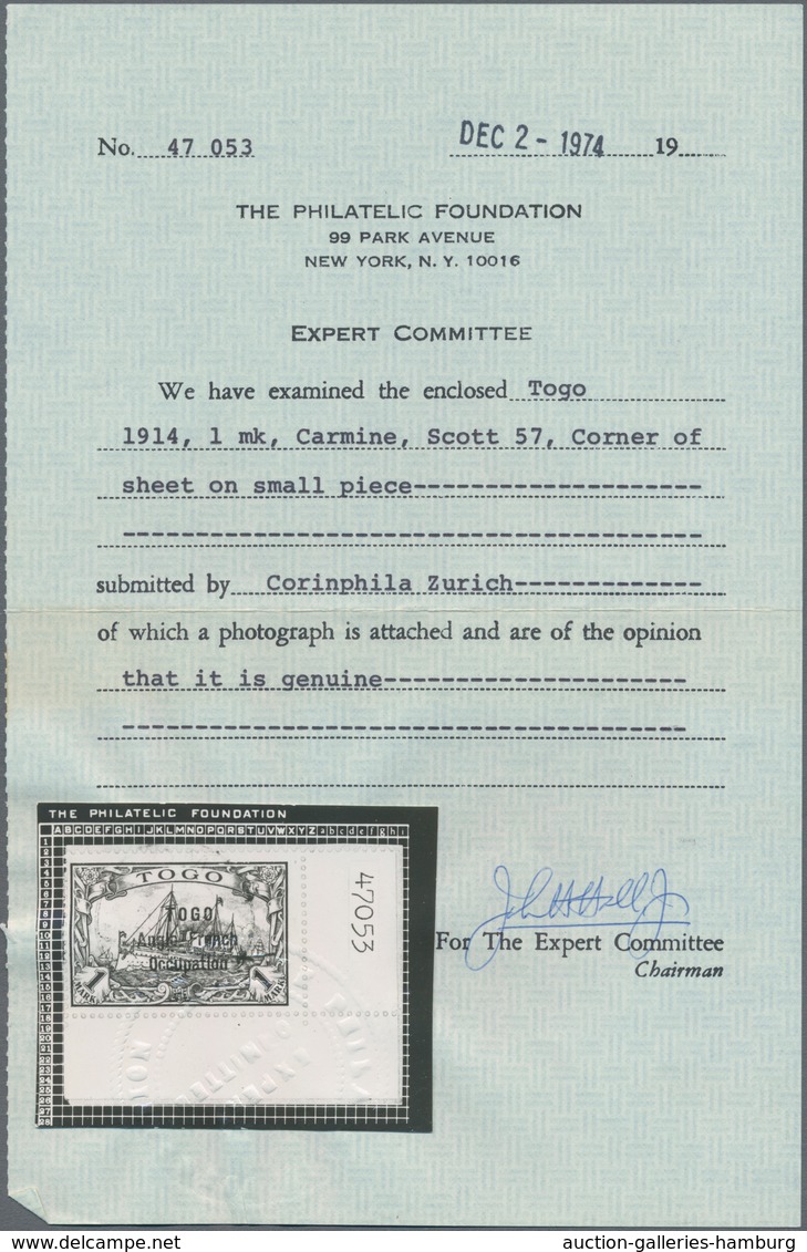 Deutsche Kolonien - Togo - Britische Besetzung: 1914, 1 Mark Kaiseryacht Mit Aufdruck "TOGO Anglo-Fr - Togo
