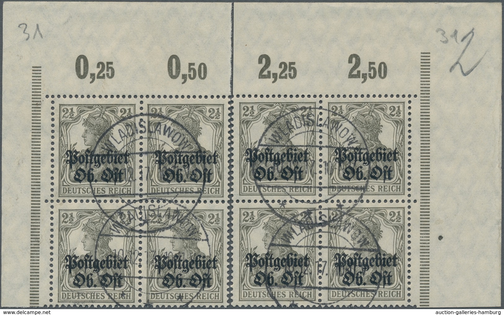 Deutsche Besetzung I. WK: Postgebiet Ober. Ost: 1916, Sechs Tadellos WLADISLAWOW Gestempelte Oberran - Occupation 1914-18