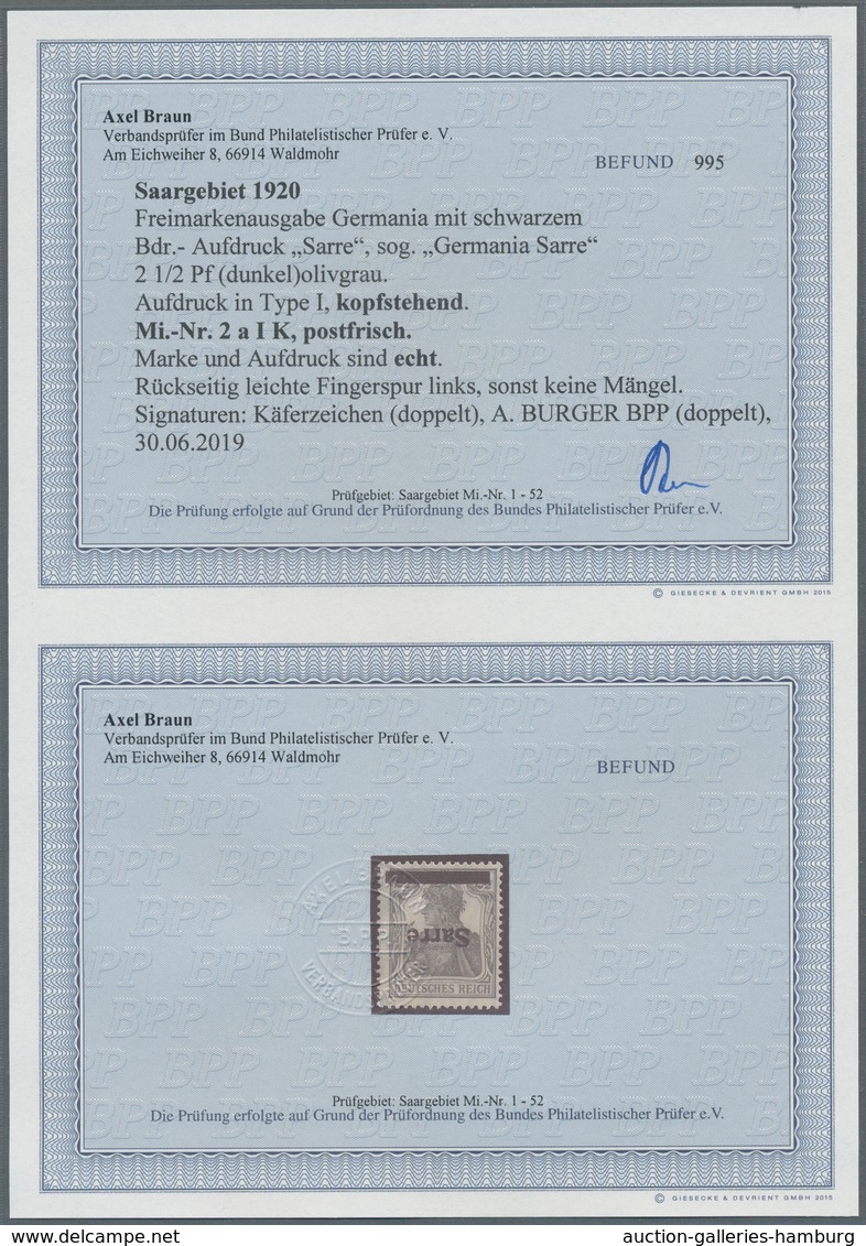 Deutsche Abstimmungsgebiete: Saargebiet: 1920, "2 ½ Pfg. Mit Germania/Sarre Mit Kopfstehendem Aufdru - Covers & Documents