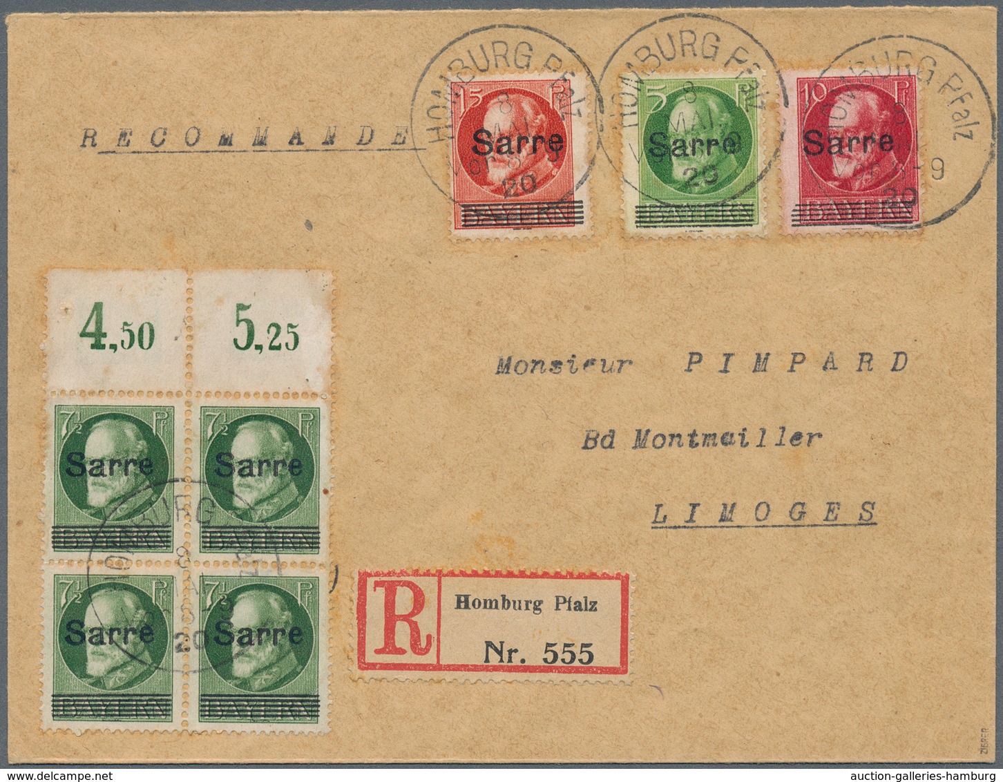 Deutsche Abstimmungsgebiete: Saargebiet: 1920, Bayern-Sarre, 7½ Pfg. Grün, Nicht über Die Postschalt - Covers & Documents