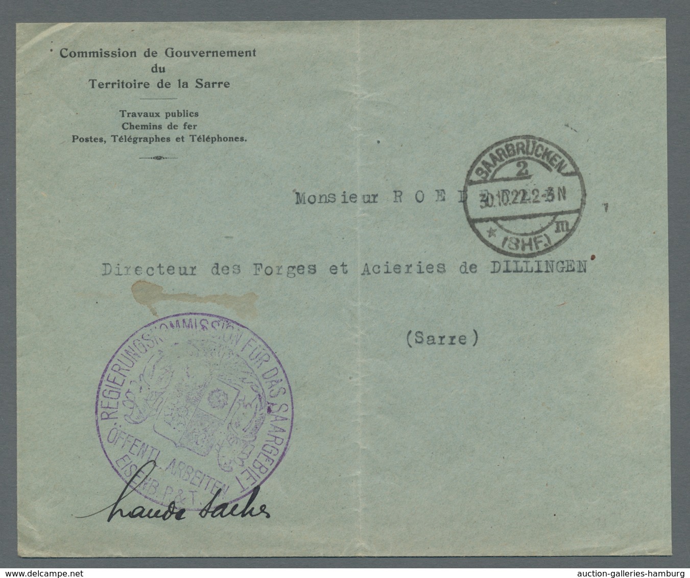 Deutsche Abstimmungsgebiete: Saargebiet: 1922-1928, Drei Dienstbriefe Von Der "Commission De Gouverm - Covers & Documents