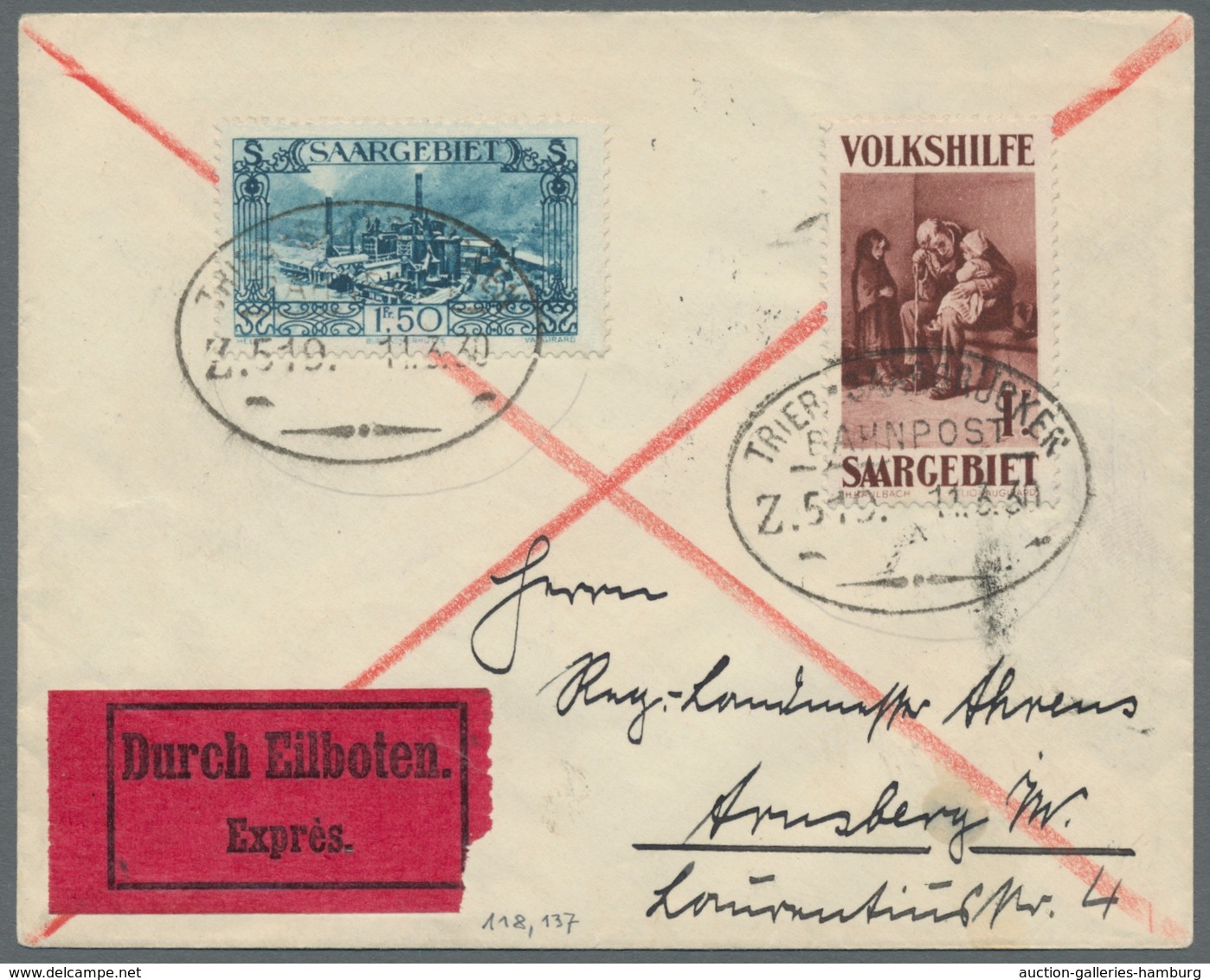 Deutsche Abstimmungsgebiete: Saargebiet: 1929, "40 C. Bis 2 Fr. Volkshilfe", Meist Mit Zusatzfrankat - Covers & Documents