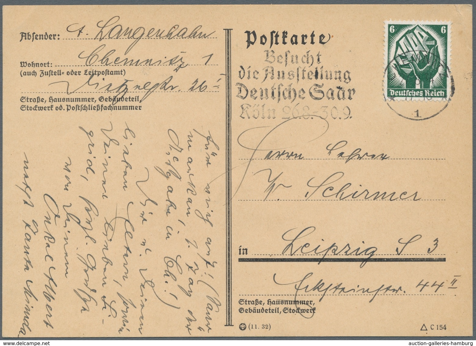 Deutsche Abstimmungsgebiete: Saargebiet: 1934, Zur Volksabstimmung: Karte Mit 6 Pfg. Dt.Reich Und So - Briefe U. Dokumente