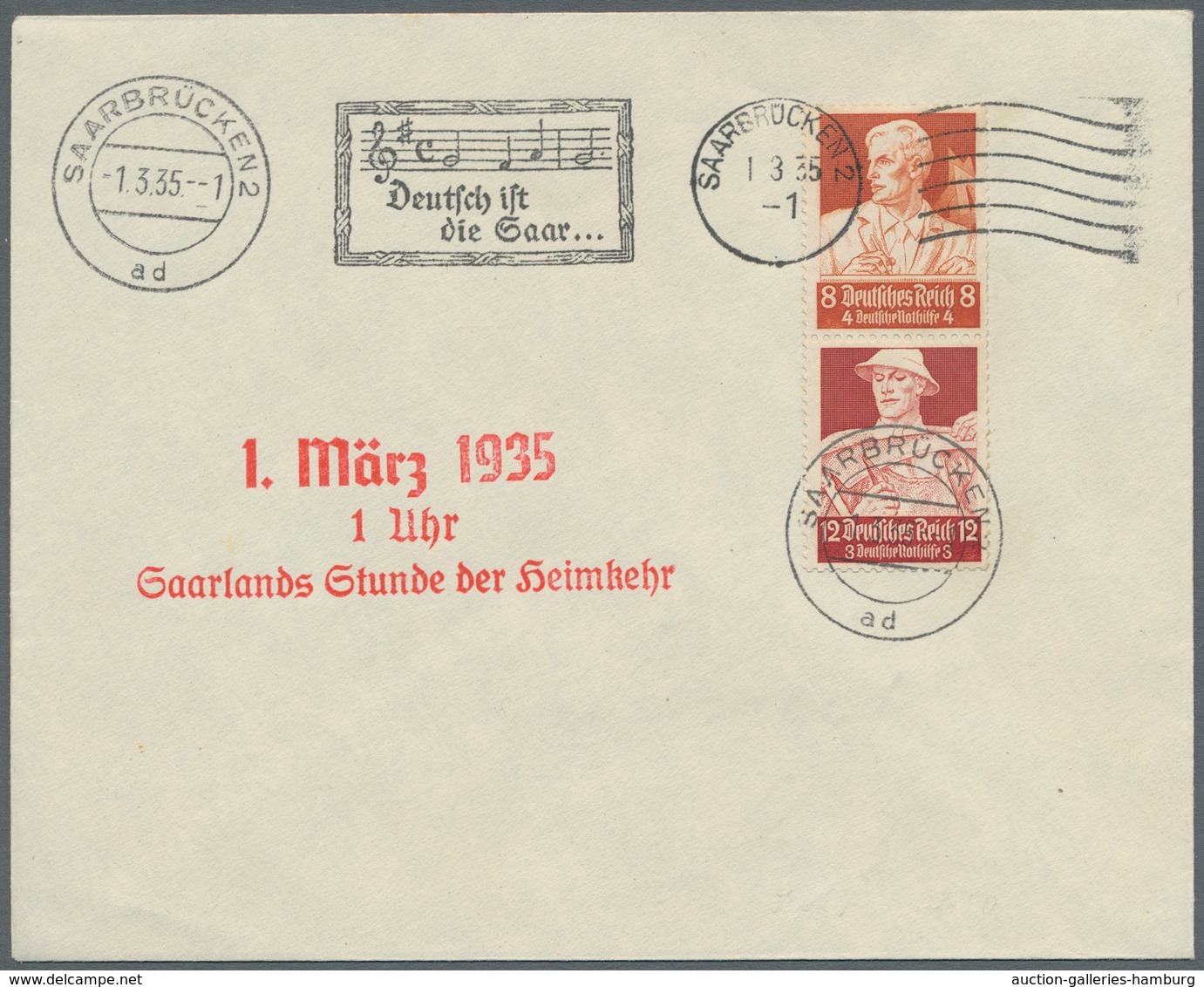 Deutsche Abstimmungsgebiete: Saargebiet: 1935, Volksabstimmung, Brief U. Karte Mit Saar- Bzw. DR-Fra - Briefe U. Dokumente