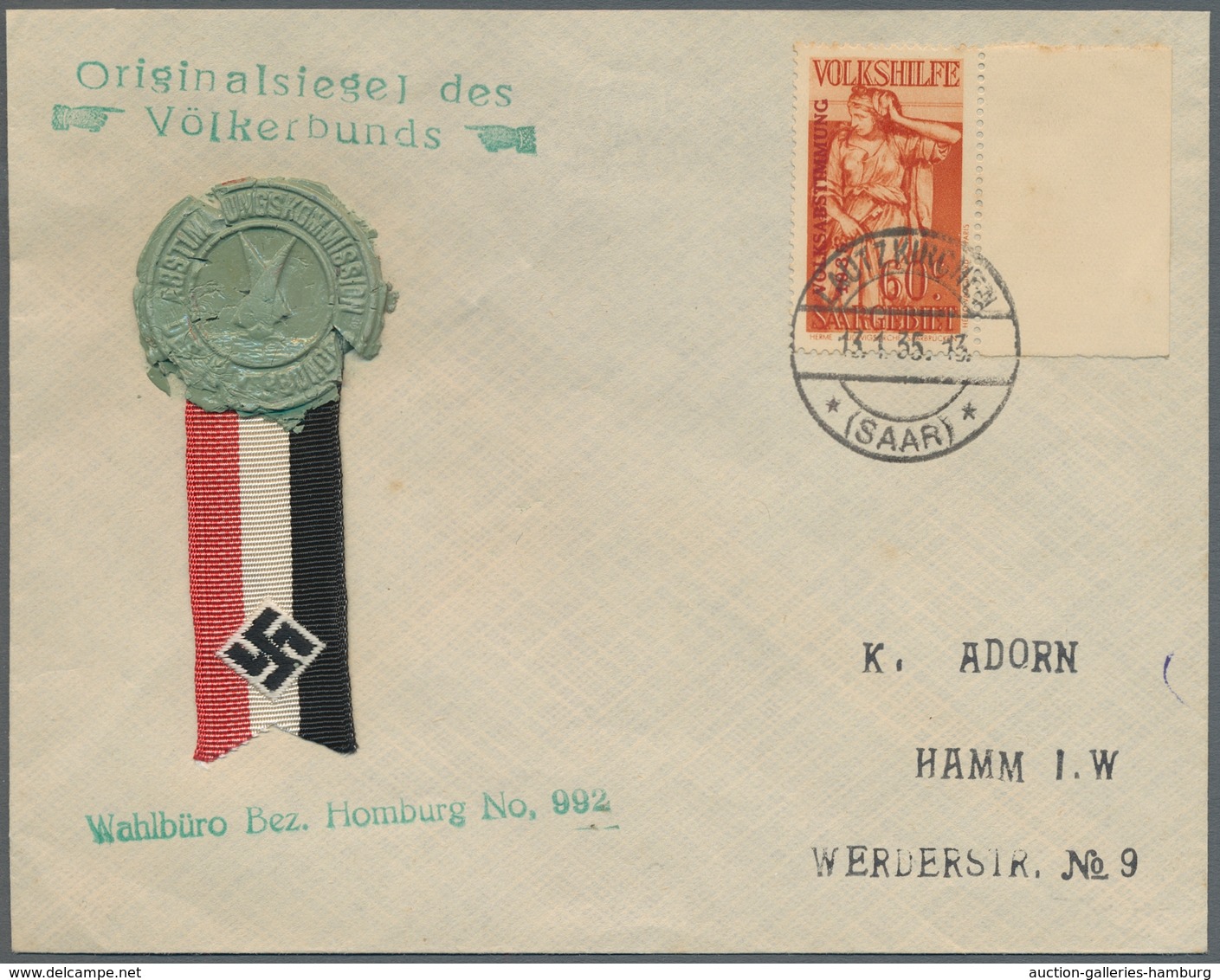 Deutsche Abstimmungsgebiete: Saargebiet: 1935, Volksabstimmung, Brief Und Karte Mit Lacksiegeln Und - Covers & Documents