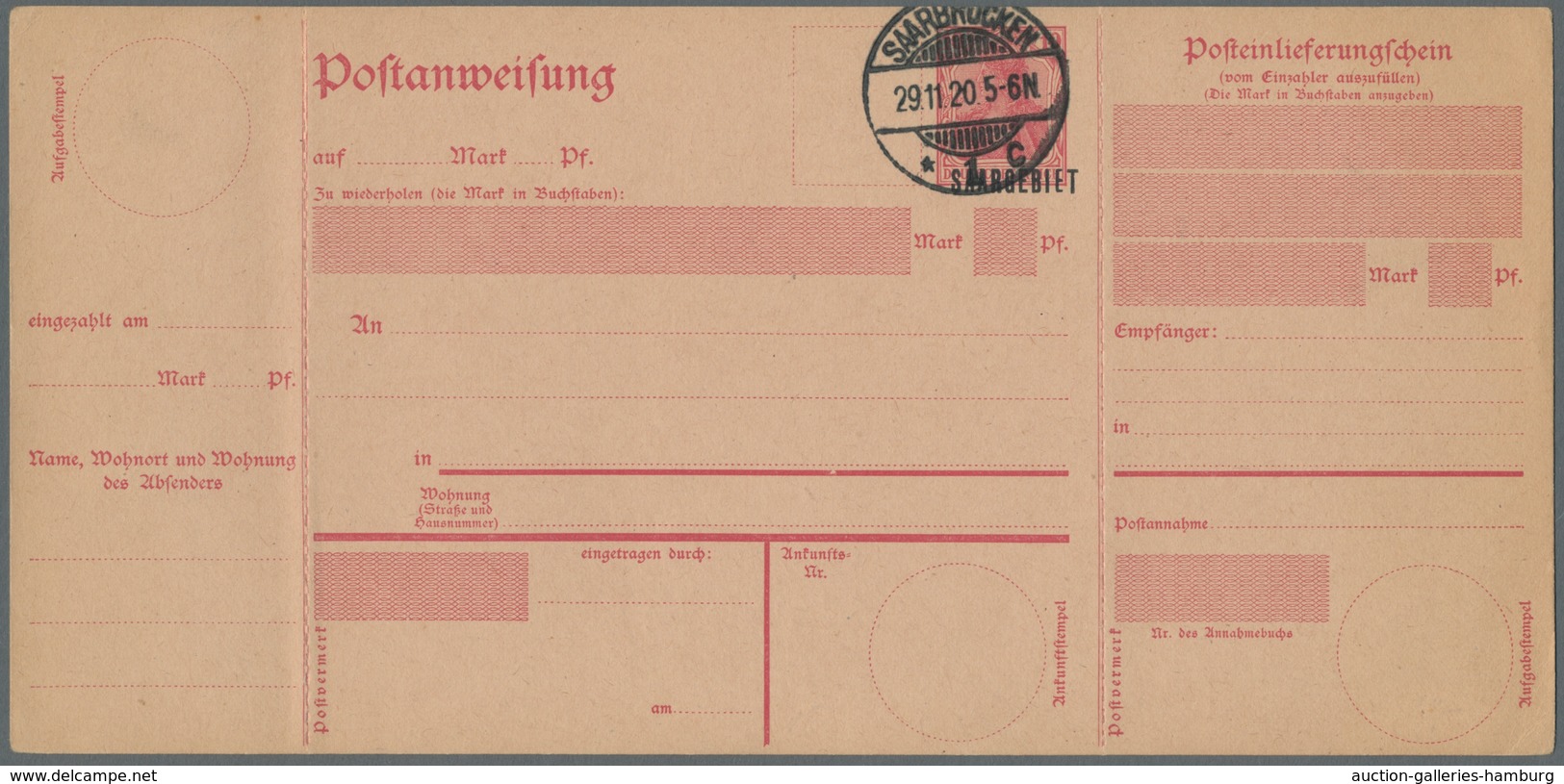 Deutsche Abstimmungsgebiete: Saargebiet - Ganzsachen: 1920, "10 Pfg. Germania/Saargebiet Type III", - Ganzsachen