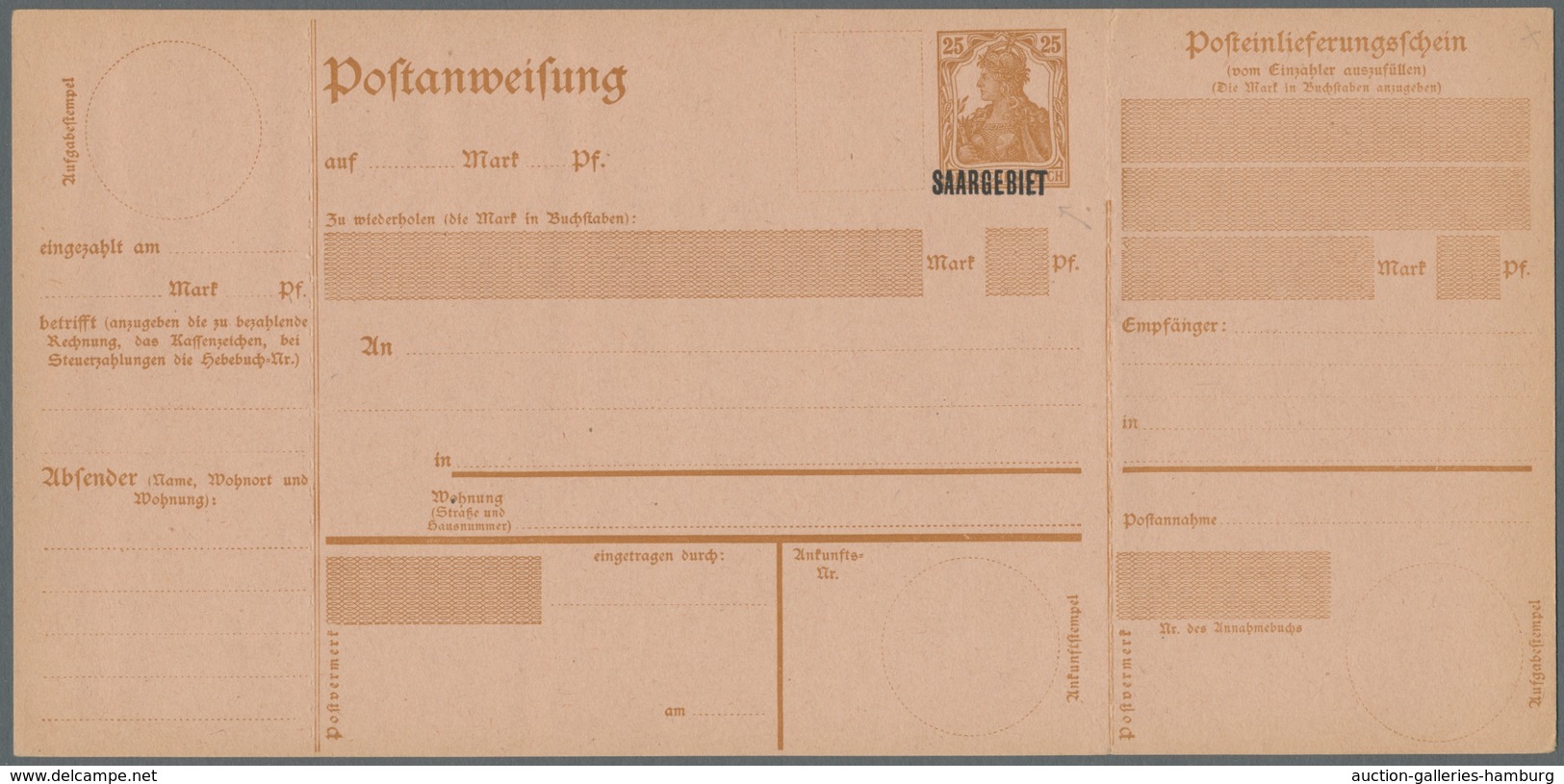 Deutsche Abstimmungsgebiete: Saargebiet - Ganzsachen: 1920, "25 Pfg. Germania/Saargebiet", Ungebrauc - Ganzsachen