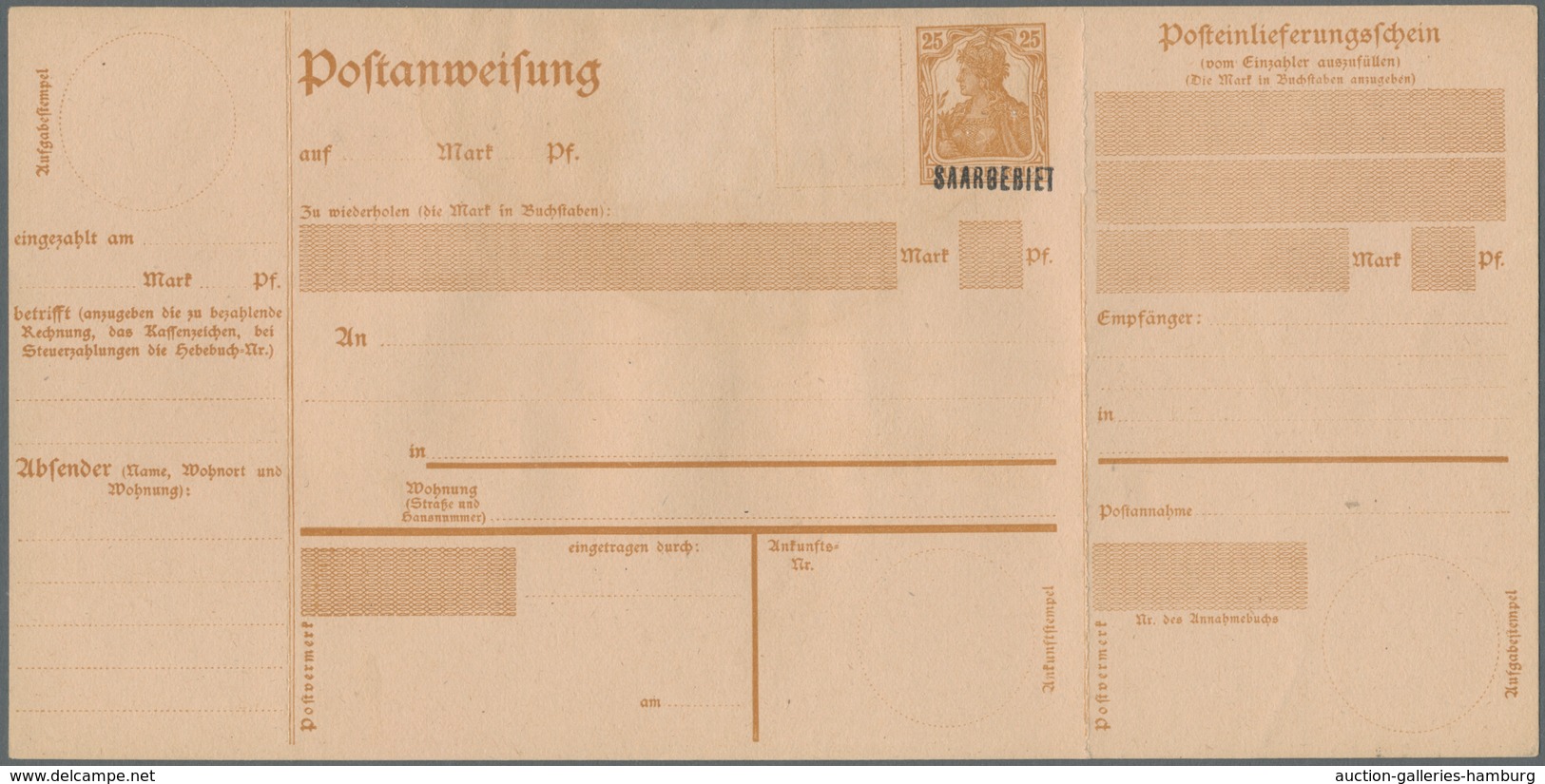 Deutsche Abstimmungsgebiete: Saargebiet - Ganzsachen: 1920, "25 Pfg. Germania/Saargebiet", Ungebrauc - Ganzsachen