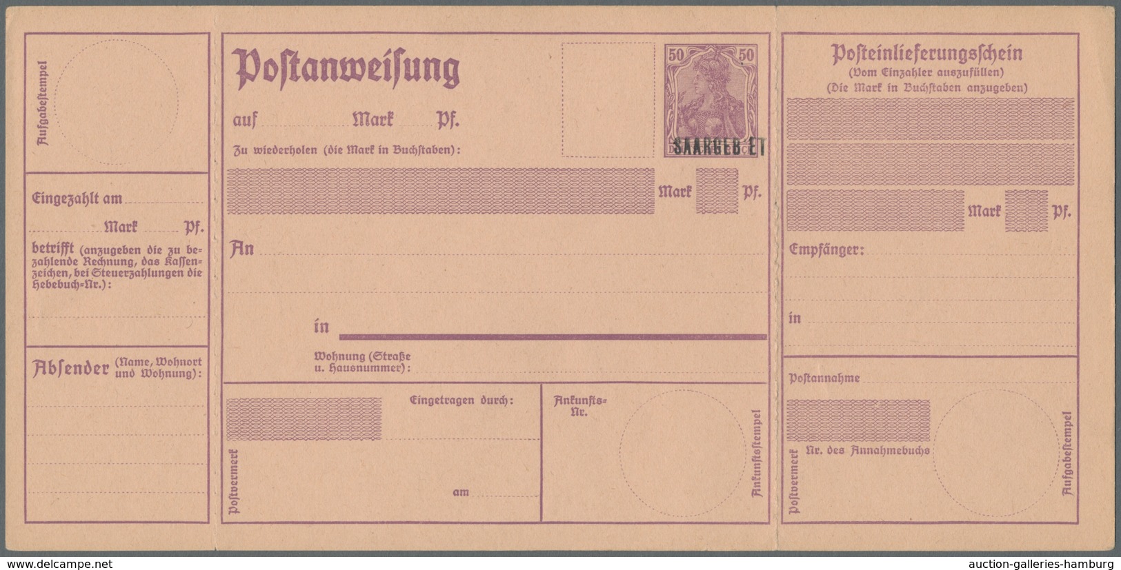 Deutsche Abstimmungsgebiete: Saargebiet - Ganzsachen: 1920, "50 Pfg. Germania/Saargebiet Mit Aufdruc - Ganzsachen