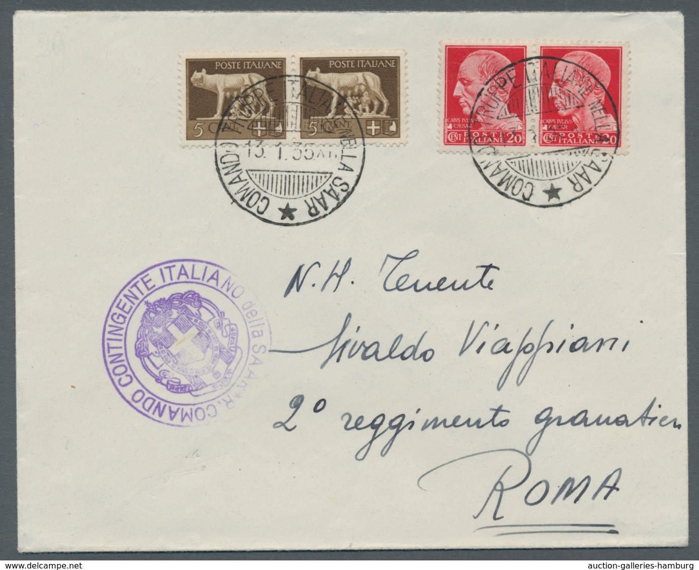 Deutsche Abstimmungsgebiete: Saargebiet - Feldpost: 1935, Italienische Feldpost Im Saarland, Frankie - Covers & Documents