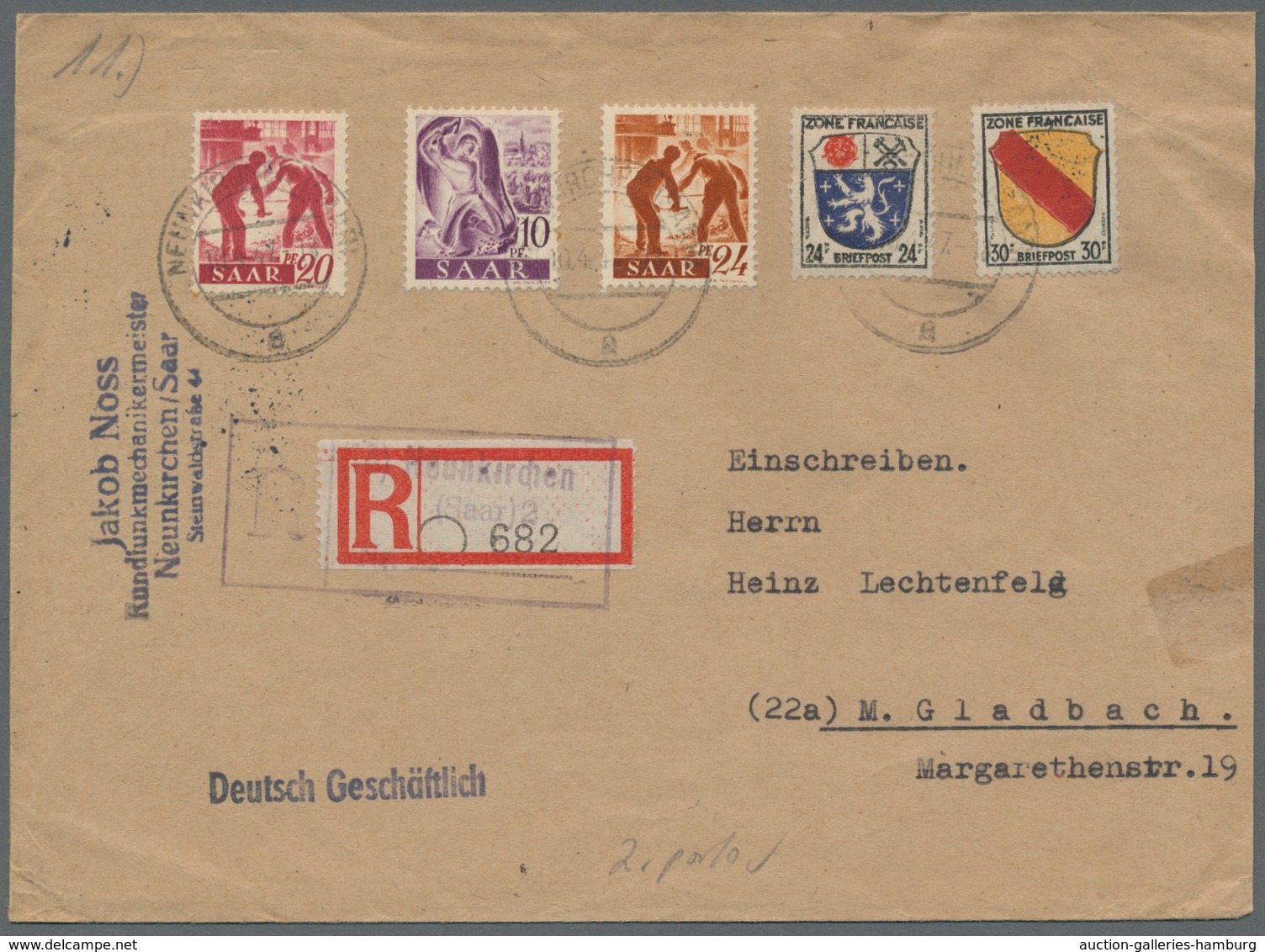 Saarland (1947/56): 1947, "Saar I/Franz. Zone - Allg. Ausgabe", Drei Frankierte Belege Mit Länder-Mi - Unused Stamps