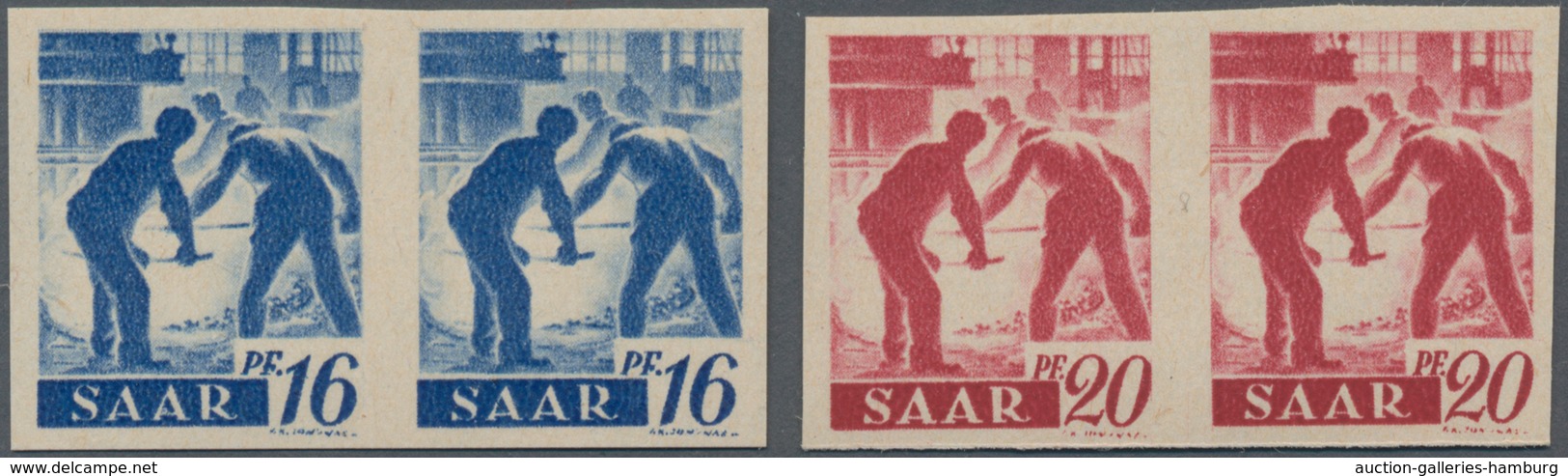 Saarland (1947/56): 1947, 16 Pf Violettultramarin Und 20 Pf Karminrot Je Im Waager. Paar Postfrisch, - Unused Stamps