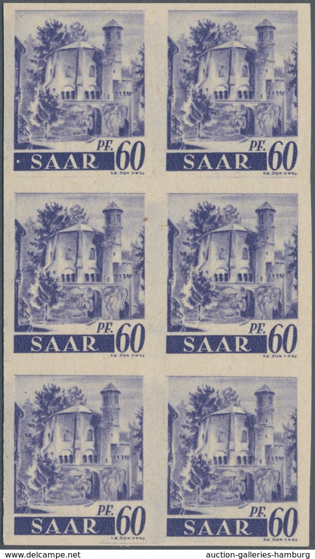 Saarland (1947/56): 1947, Freimarken 60 Pf "Saar I" UNGEZÄHNTER SECHSER-BLOCK Postfrisch, Einwandfre - Unused Stamps