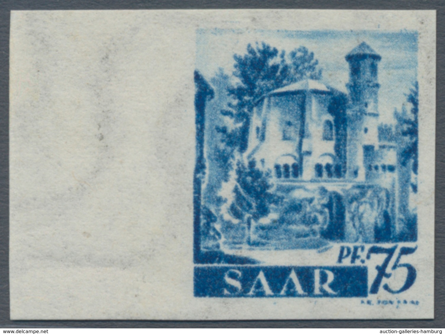 Saarland (1947/56): 1947, 75 Pfg. Wasserzeichen Fallend, UNGEZÄHNT, Vom Bogenrand, Sehr Selten Und I - Unused Stamps