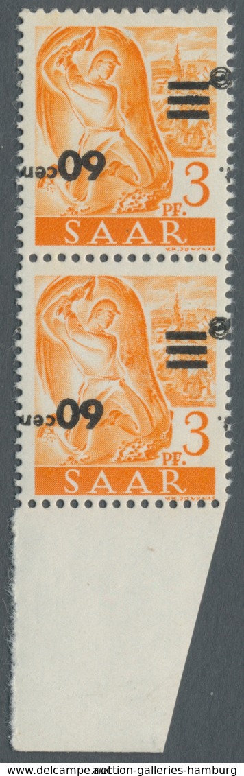 Saarland (1947/56): 1947, "Saar II", Acht Postfrische Werte Mit Kopfstehendem Aufdruck, Einmal Eckza - Unused Stamps