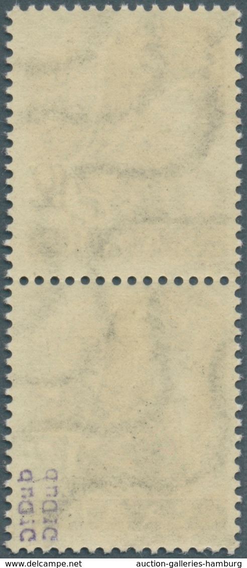 Saarland (1947/56): 1947, 2 Fr. Auf 12 Pfg. Schwarzgrauoliv, Senkrechtes Paar Ohne Und Mit Aufdruck, - Unused Stamps