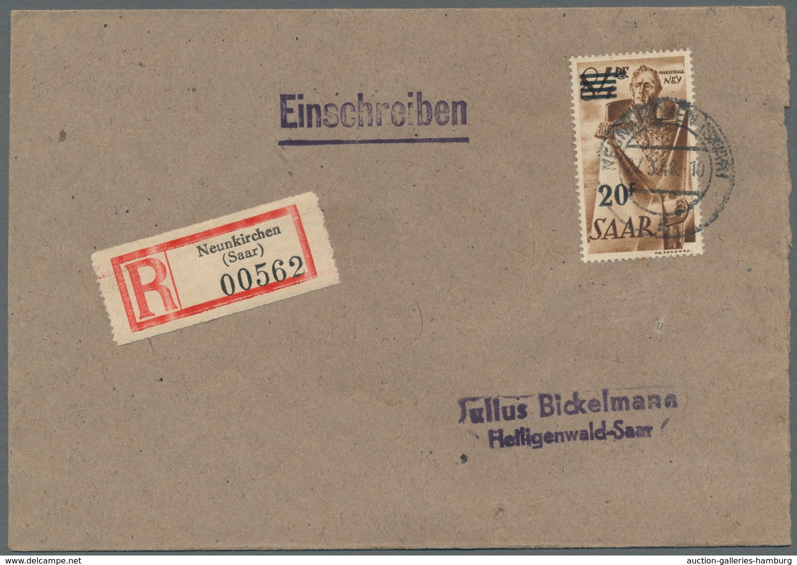 Saarland (1947/56): 1947, "20 Und 50 Fr. Urdruck" Je Als EF Auf R-Briefen In Sehr Guter Erhaltung, G - Unused Stamps