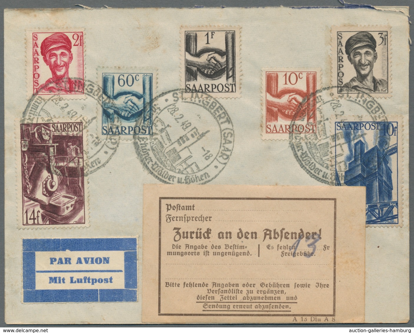 Saarland (1947/56): 1948, "Saar III", Drei Frankierte Belege In Guter Bedarfserhaltung, Dabei Flug-R - Unused Stamps