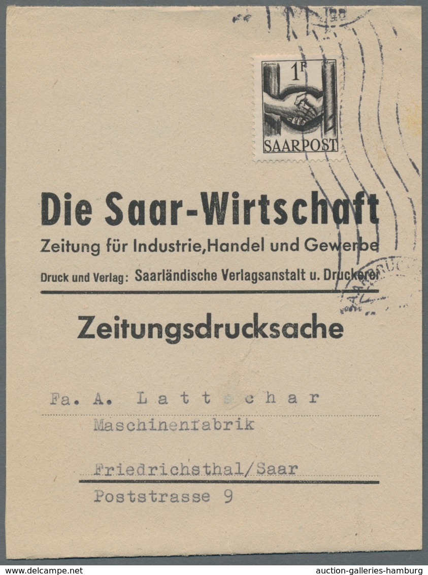 Saarland (1947/56): 1948, "1 Fr. Saar III", Sehr Seltene Portorichtige EF Auf Zeitungsschleife Sowie - Unused Stamps