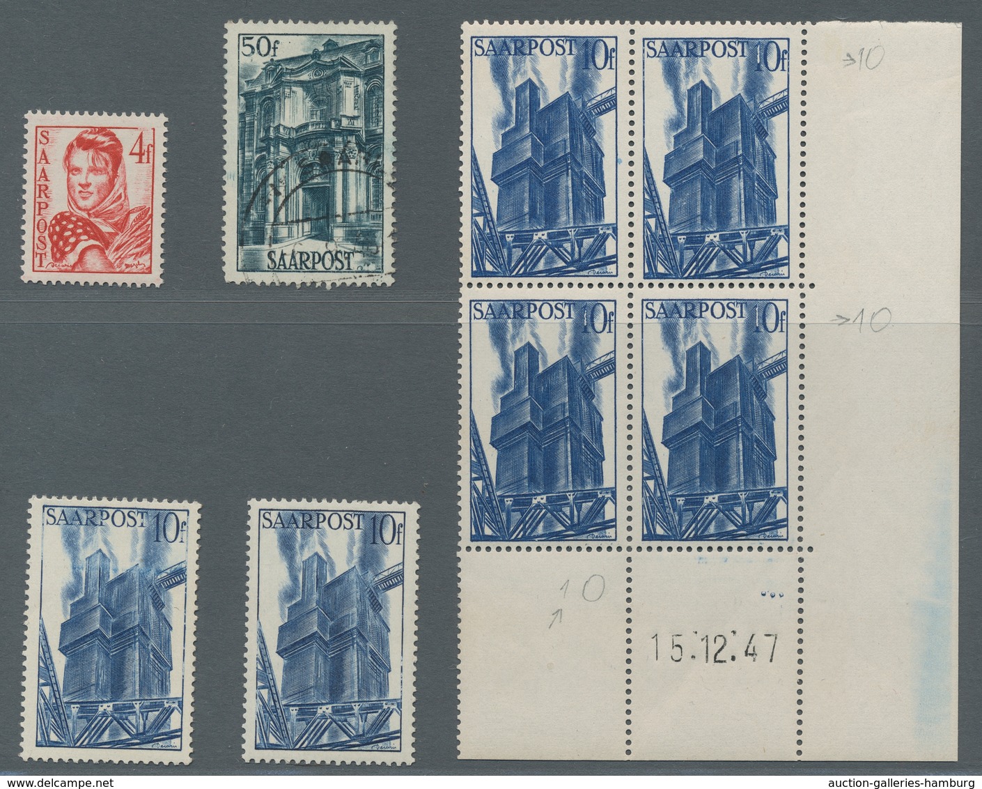 Saarland (1947/56): 1948, "10 Und 50 Fr. Saar III", Postfrische Bzw. Gestempelte Zusammenstellung De - Ungebraucht