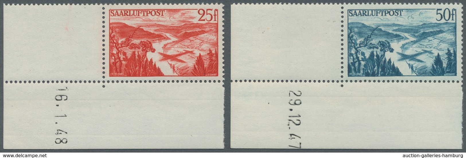 Saarland (1947/56): 1948, "Flugpost Saar III Mit Druckdatum", Postfrische Eckrandwerte, Der Höchstwe - Ungebraucht