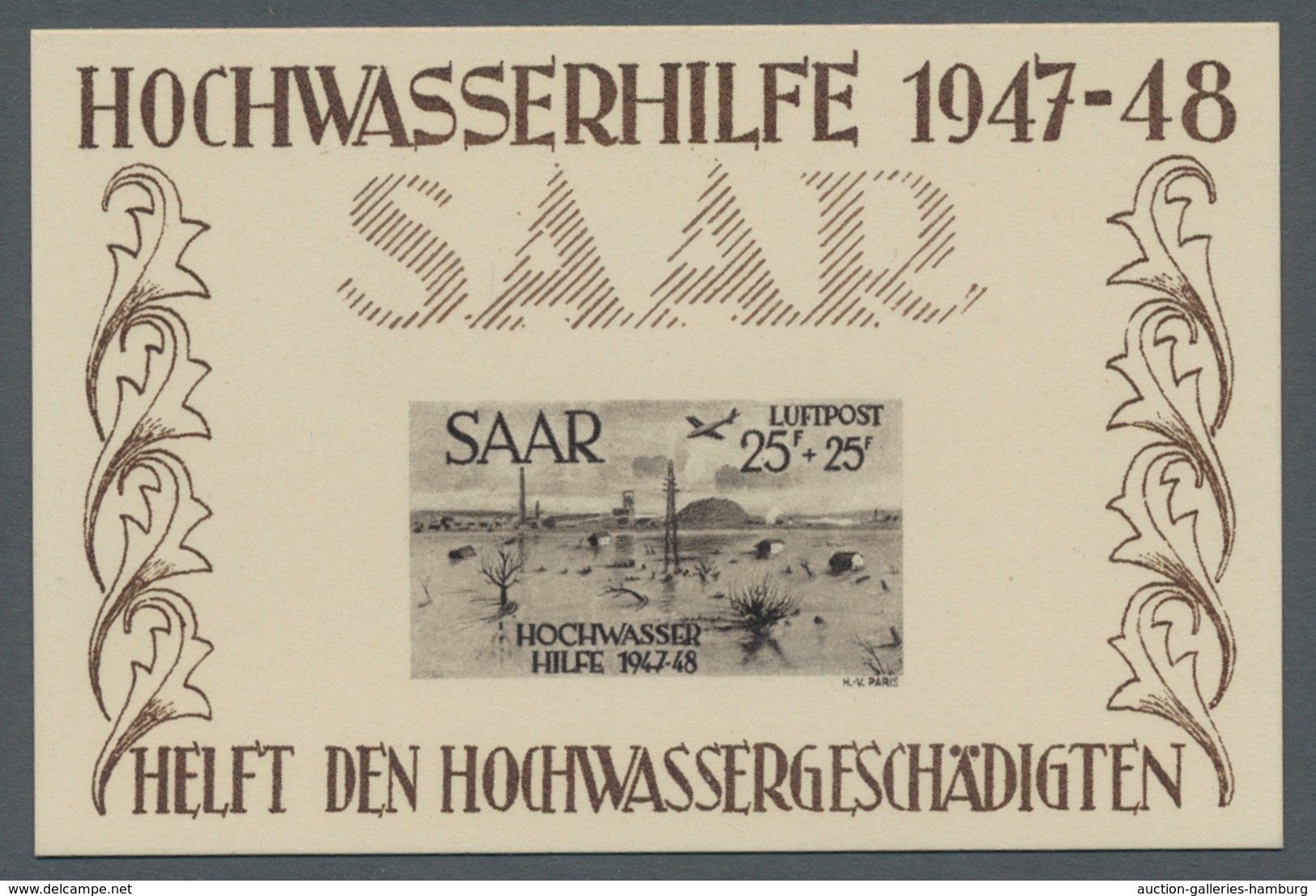 Saarland (1947/56): 1948, "Hochwasser-Blockpaar Als Ministerblocks Auf Kartonpapier", Tadellose Bloc - Ungebraucht