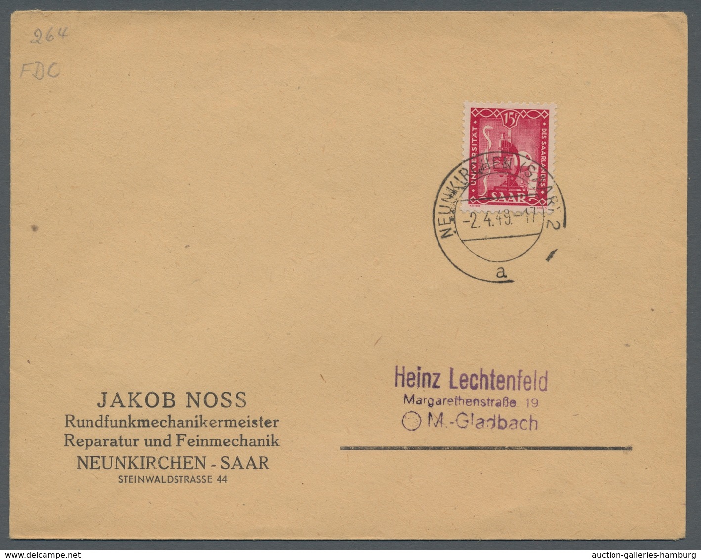 Saarland (1947/56): 1949, "Universität Des Saarlandes" Auf Brief Mit Ersttagsstempel NEUNKIRCHEN (SA - Unused Stamps