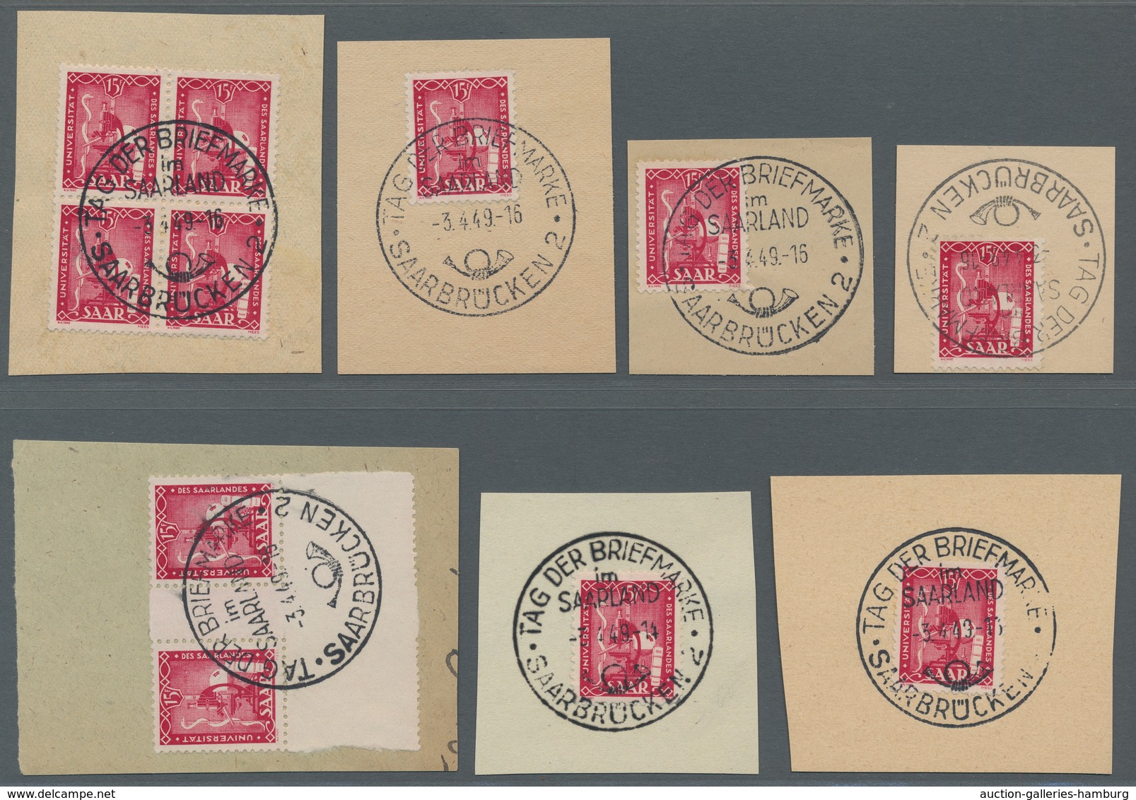 Saarland (1947/56): 1949, "Uni Saar", Gestempeltes Eckrandpaar Mit Druckdatum (gepr. Hoffmann BPP) S - Unused Stamps