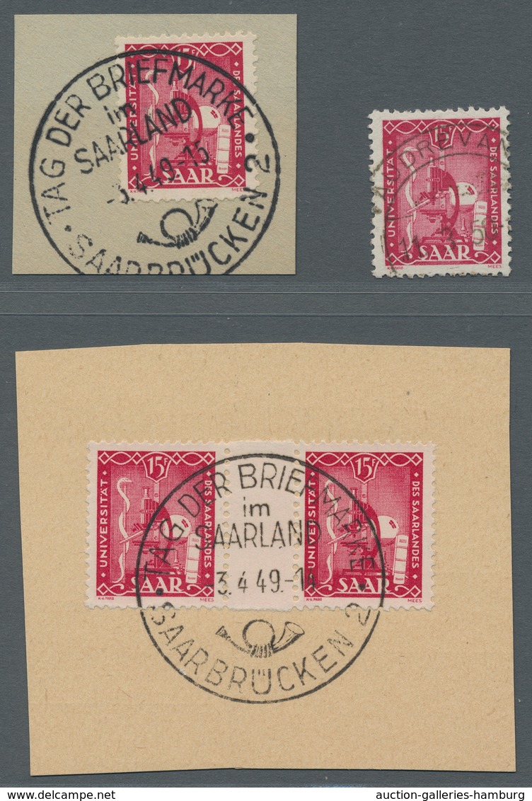 Saarland (1947/56): 1949, "Uni Saar", Gestempeltes Waag. Zwischenstegpaar Mit Einmal PLF I Sowie Ein - Unused Stamps