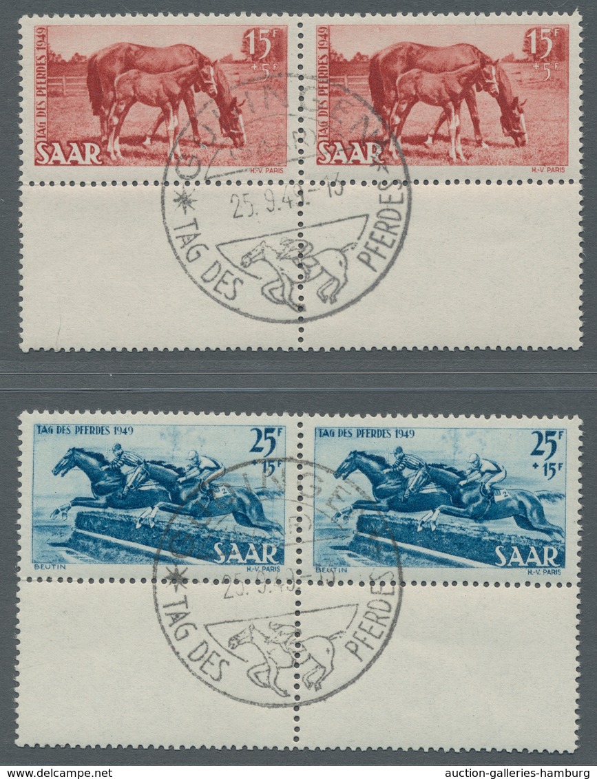 Saarland (1947/56): 1949, "Tag Des Pferdes", Waag. Paare Mit Unten Anhängendem Zwischensteg, ESST GU - Ungebraucht