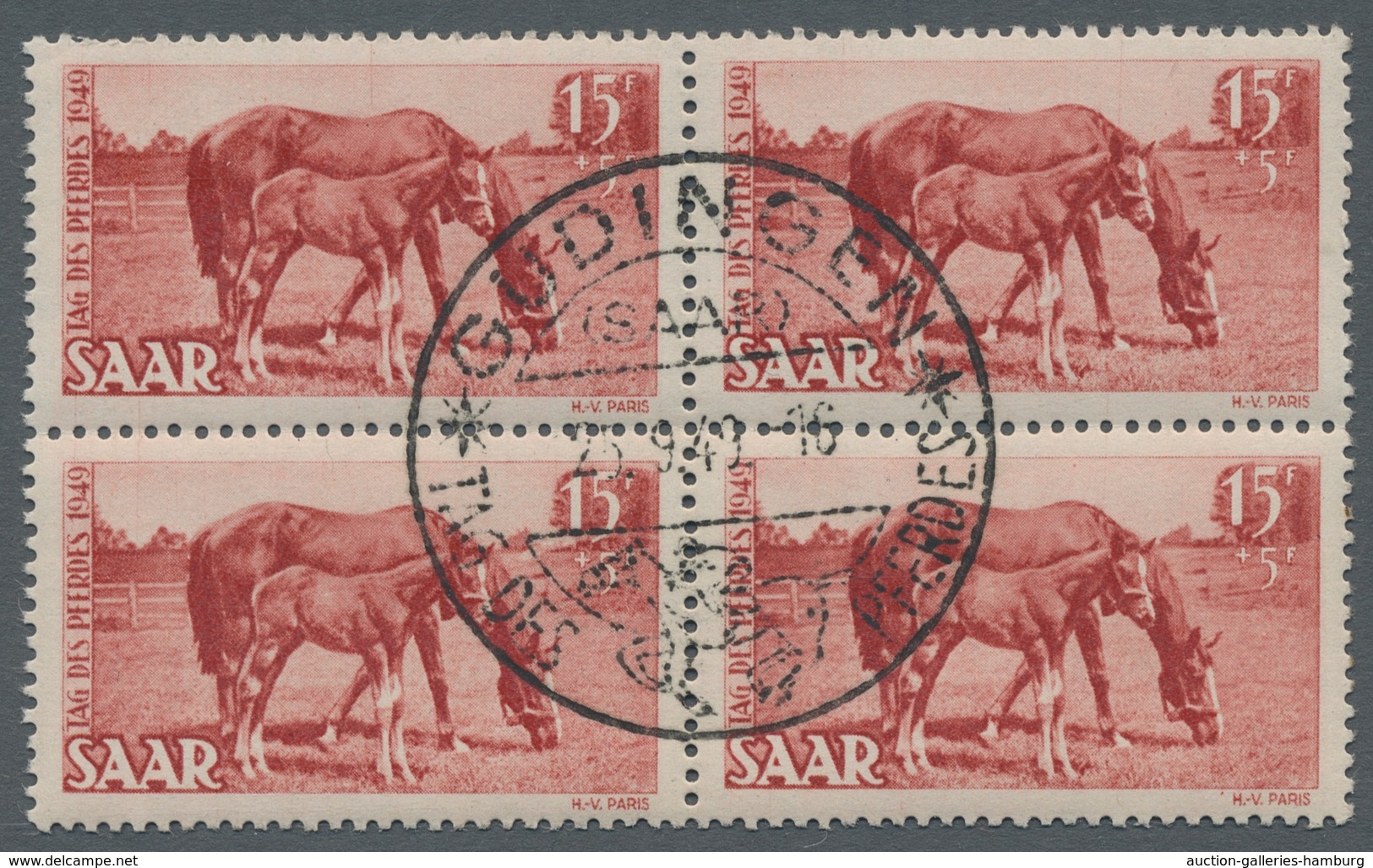 Saarland (1947/56): 1949, "Tag Des Pferdes", Zentral Mit ESST Gestempelter Viererblocksatz In Tadell - Unused Stamps