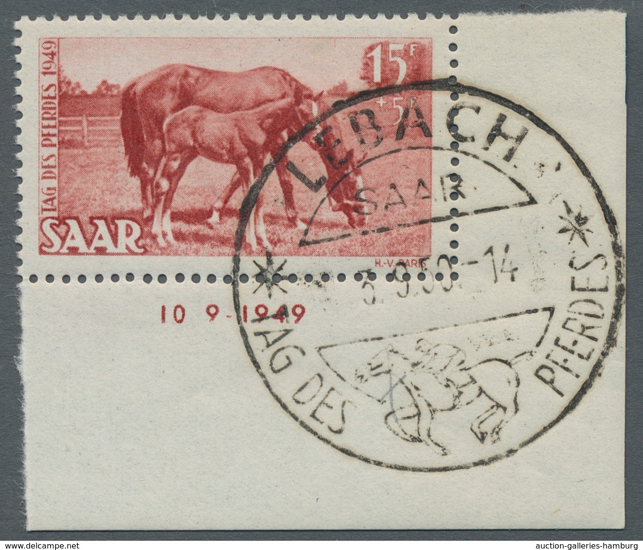 Saarland (1947/56): 1949, "Tag Des Pferdes Mit Druckdatum", Sauber Mit SST Gestempelter Eckrandsatz - Unused Stamps