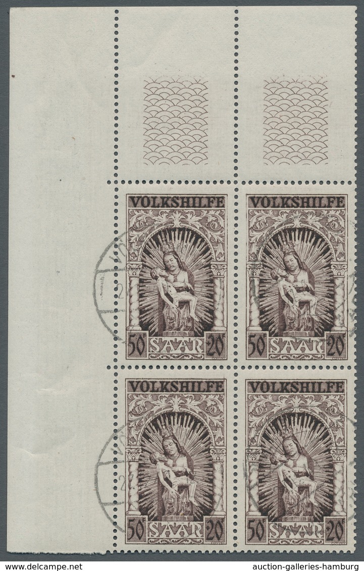 Saarland (1947/56): 1949, "Volkshilfe", Eckrandviererblocksatz Oben Links Mit Je Wert Zentralem VÖLK - Unused Stamps
