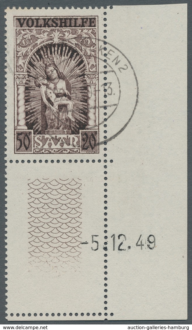 Saarland (1947/56): 1949, "Volkshilfe Mit Druckdaten", Eckrandsatz Je Mit SAARBRÜCKEN 2 Vs In Tadell - Unused Stamps