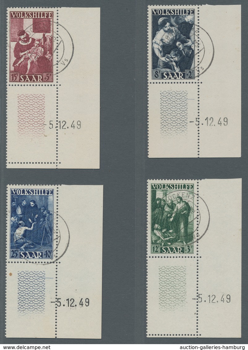 Saarland (1947/56): 1949, "Volkshilfe Mit Druckdaten", Eckrandsatz Je Mit SAARBRÜCKEN 2 Vs In Tadell - Unused Stamps