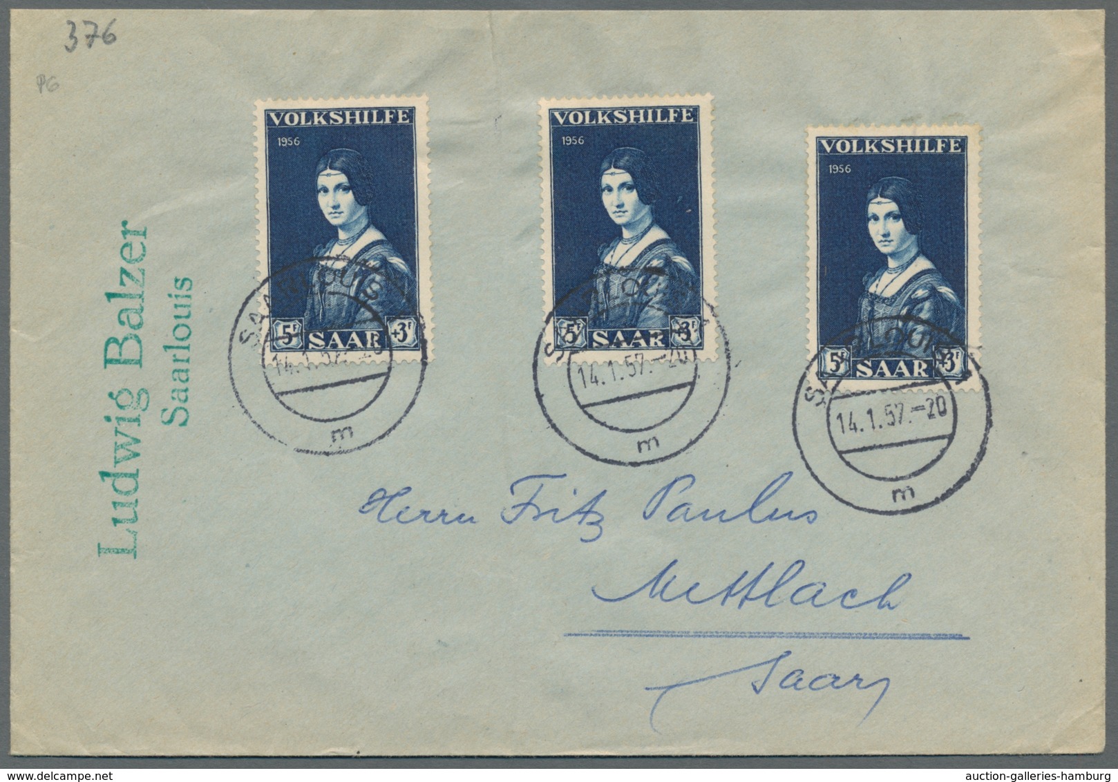 Saarland (1947/56): 1949-57, Sechs Frankierte Belege Mit EF Bzw. MeF In Guter Erhaltung, Dabei Eine - Unused Stamps