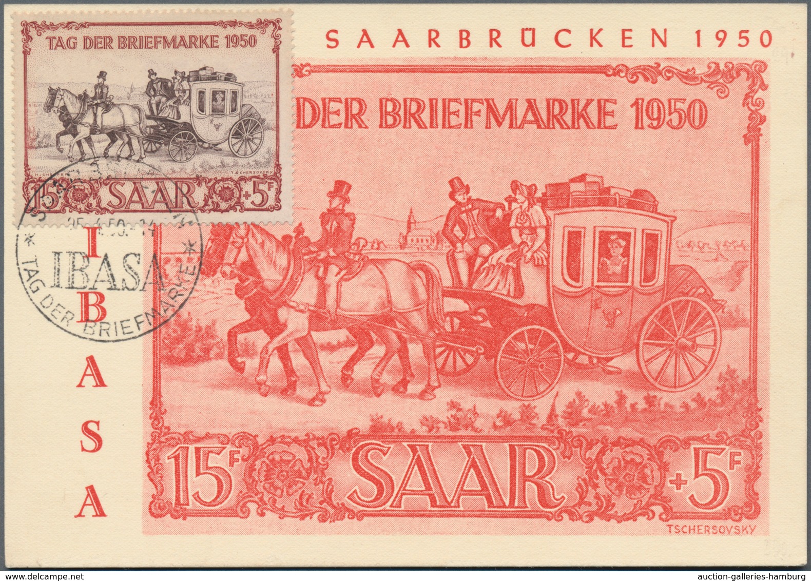 Saarland (1947/56): 1949/1950, 15+5 Fr "IBASA" Auf Maxikarte Mit Befund Schlegel Und Auf Brief Mit 2 - Unused Stamps