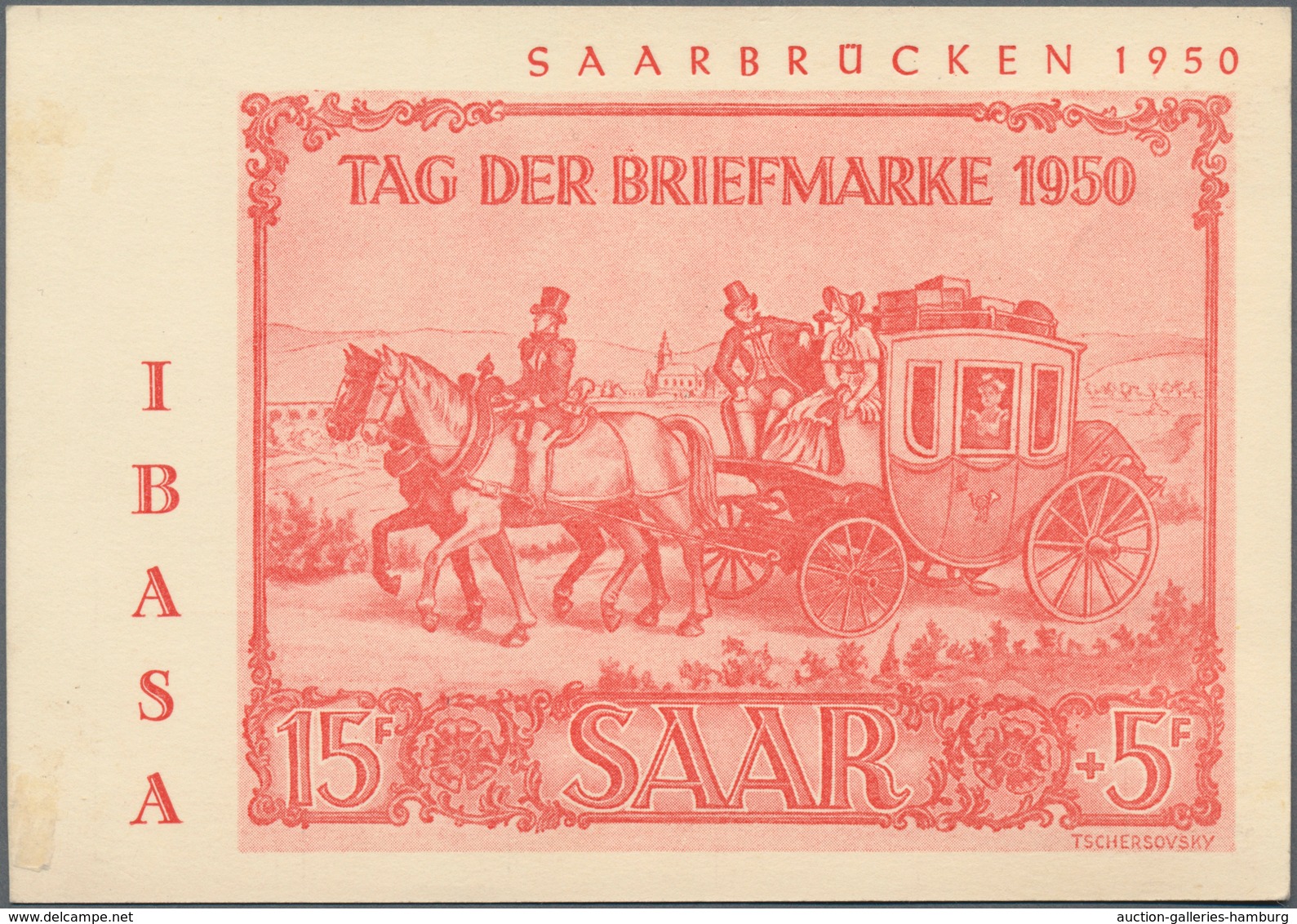 Saarland (1947/56): 1950, 15+5 Fr IBASA Aus Der Linken Unteren Bogenecke Mit Bogen-Nr. "74766" Und R - Unused Stamps