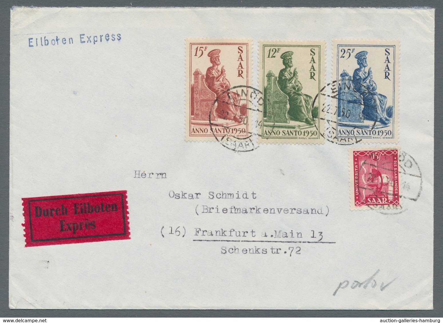 Saarland (1947/56): 1950, Heiliges Jahr, Der Komplette Satz Mit Zufrankatur In Sehr Guter Erhaltung - Unused Stamps