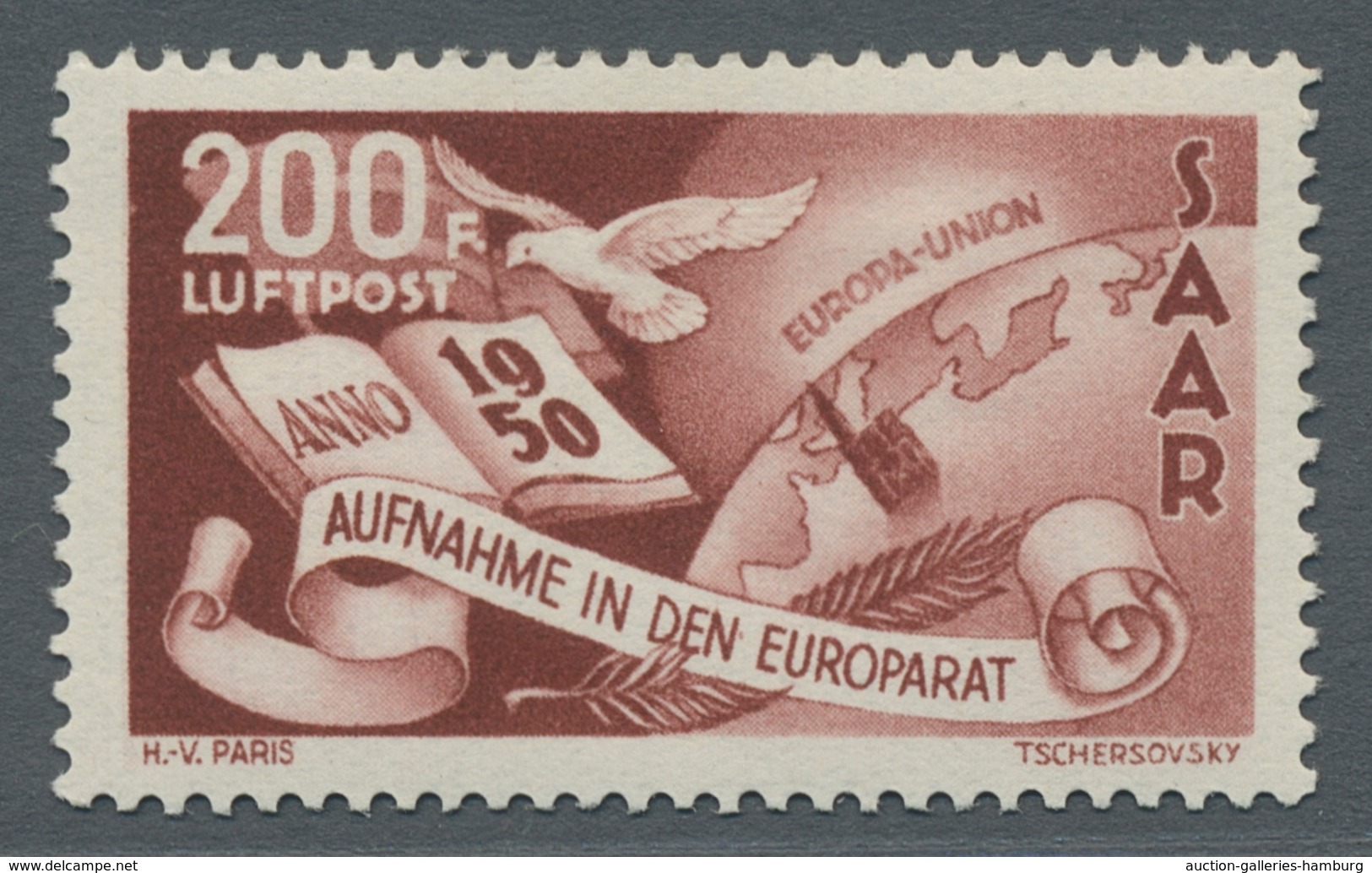 Saarland (1947/56): 1950, "200 Fr. Europarat Mit Plattenfehler I", Ungebrauchter Wert In Tadelloser - Unused Stamps