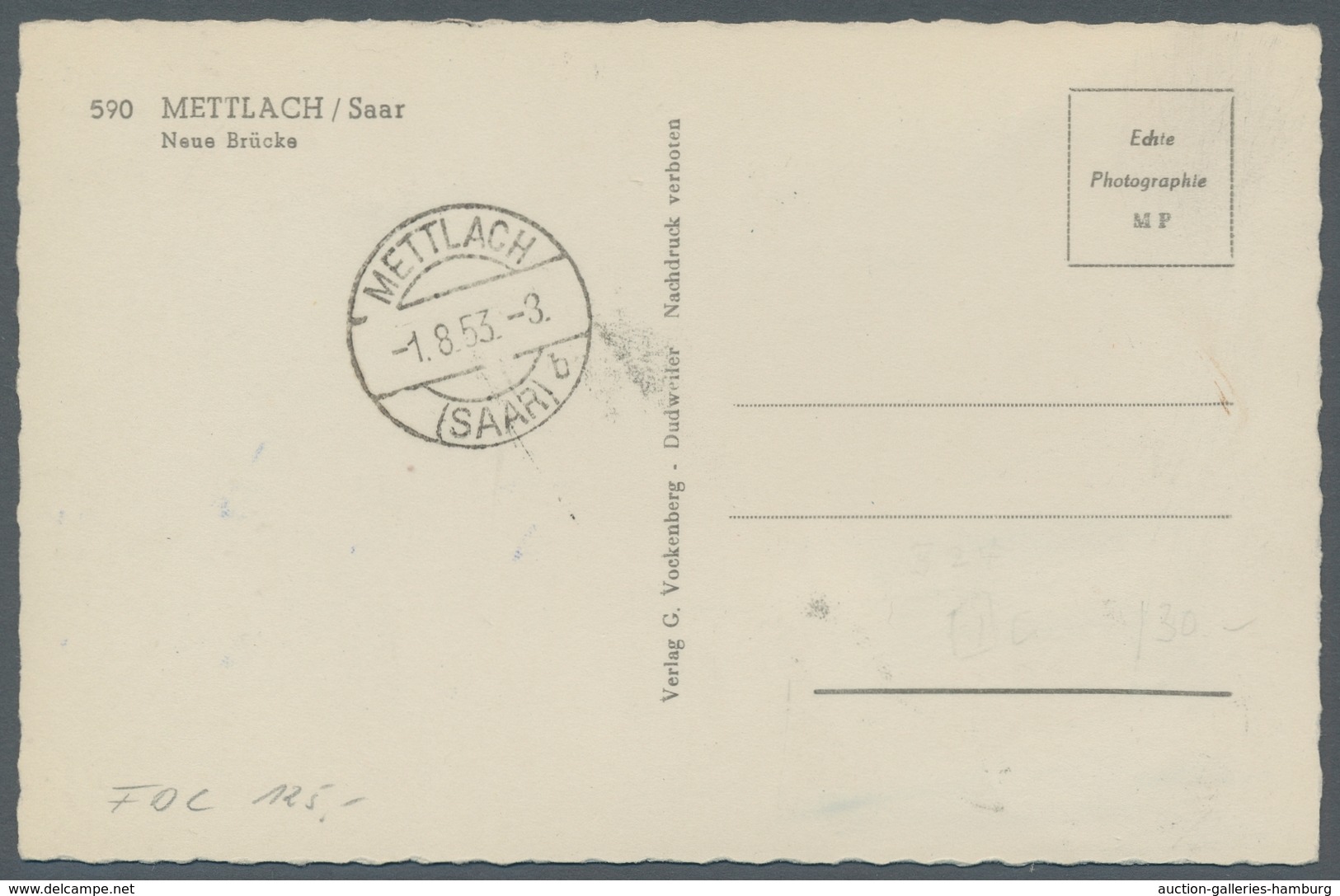 Saarland (1947/56): 1952, "6 Fr. Saar V" Bildseitig Auf Bild- Und Motivgleicher AK Als Maximumkarte - Unused Stamps