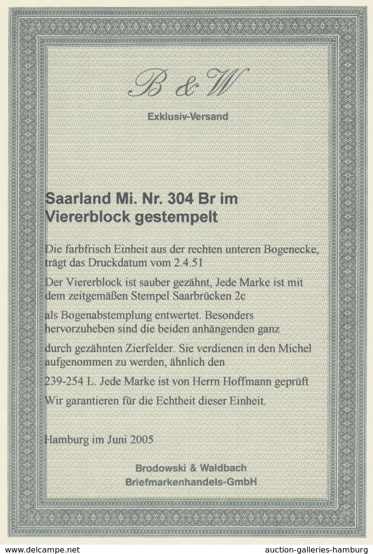 Saarland (1947/56): 1951, "Rotes Kreuz Mit Druckdatum", Eckrandviererblock Mit Zusätzlich Zweimal Du - Ungebraucht