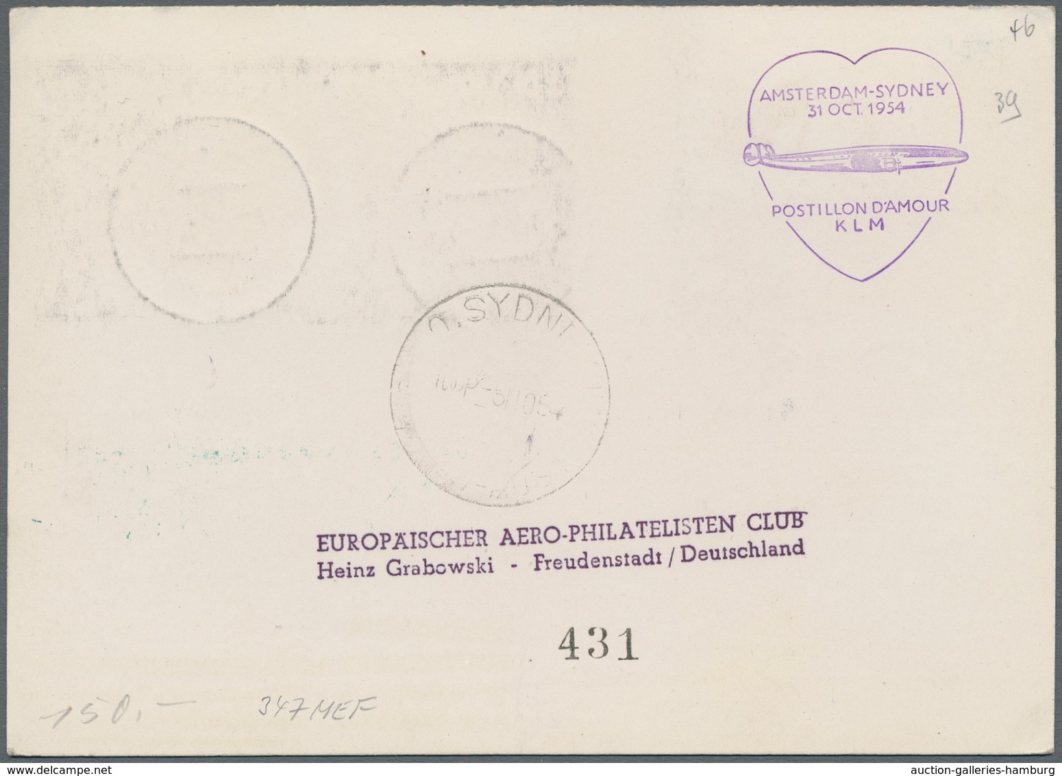 Saarland (1947/56): 1954, Zwei Luftpostbriefe Amsterdam-Sydney, Einmal Frankiert "Abtei Tholey" Per - Unused Stamps