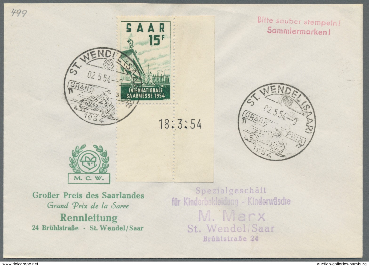 Saarland (1947/56): 1953-56, Sechs Frankierte Belege In Guter/sehr Guter Erhaltung, Alles Eckrand Mi - Unused Stamps