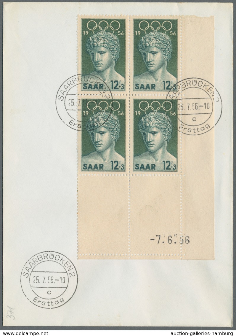 Saarland (1947/56): 1953-56, Sechs Frankierte Belege In Guter/sehr Guter Erhaltung, Alles Eckrand Mi - Unused Stamps