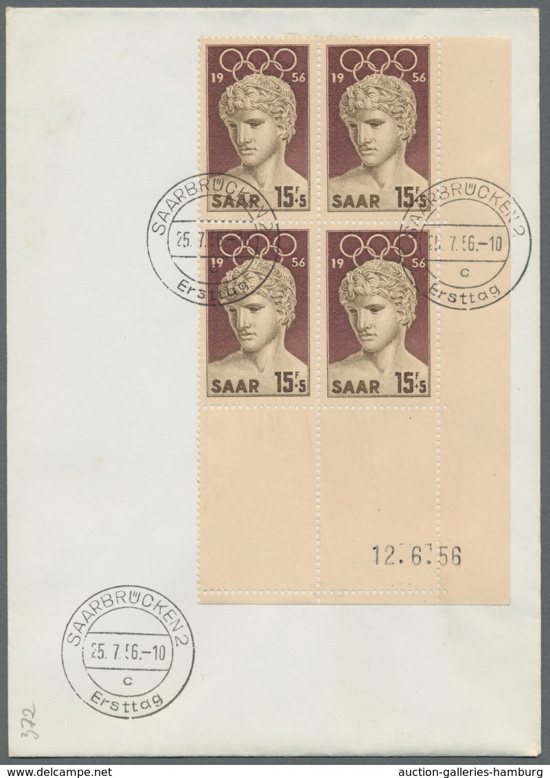 Saarland (1947/56): 1953-56, Sechs Frankierte Belege In Guter/sehr Guter Erhaltung, Alles Eckrand Mi - Unused Stamps