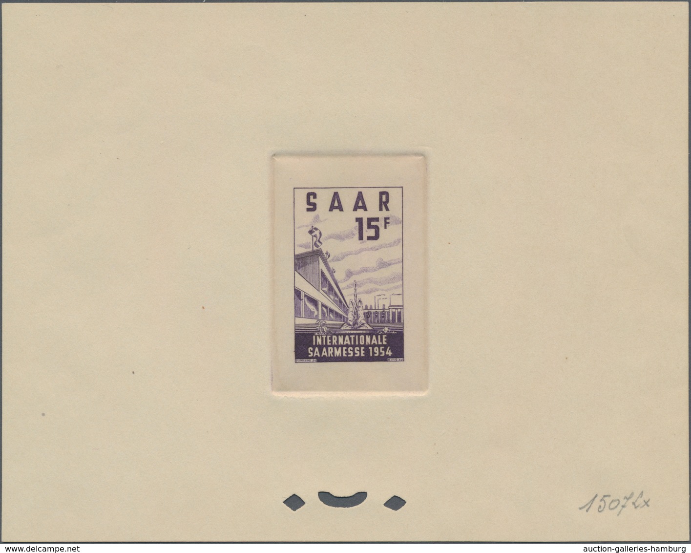 Saarland (1947/56): 1954, 15 Fr Saarmesse - 2 Farbproben In Violett Und Grün Format 140x110mm Auf Ka - Ungebraucht